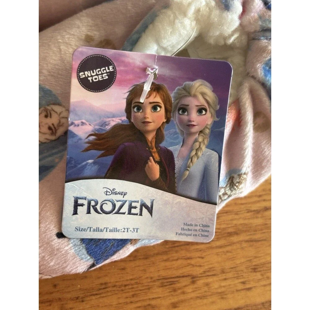 Disney Frozen Pink Elsa & Anna Fuzzy Fleece Slippers Toddler Girl 2T-3T NEW